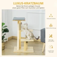 PawHut Kratzbaum aus Holz für drinnen und draußen Katzenbaum Kletterbaum mit Jute Katzenmöbel Kratzbrett mit Kissen 3 Plattformen Katzenspielzeug stabil Natur 48 x 48 x 78 cm(m-4)