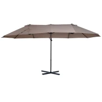 Outsunny Parasol déporté grande taille XXL inclinable avec pied en croix dim. 4,45L x 2,7l x 2,6H m piètement en acier inclus polyester marron(m-10)