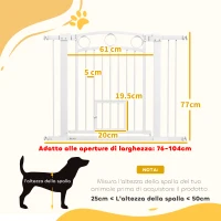 PawHut Cancellino per Cani Regolabile da 76-104 cm, Cancelletto di Sicurezza Alto 77 cm con 2 Estensioni, Bianco(m-3)