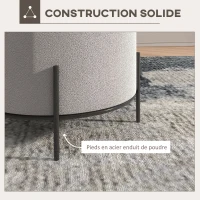 HOMCOM Lot de 2 poufs ottoman tabouret pouf repose-pied en velours pieds en acier pour salon chambre Ø 35 x 38 cm gris clair(m-6)