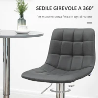 HOMCOM Set 2 Sgabelli da Bar Girevoli in Similpelle con Schienale e Poggiapiedi, 42x45x89-110cm, Grigio(m-6)