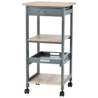 HOMCOM Carrello da Cucina Portavivande con Cassetto, 2 Ripiani e Vassoio Estraibile, 37x37x76cm, Grigio(m-1)