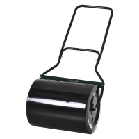 Outsunny Rasenwalze mit U-Griff, Gartenwalze, Gartenrolle, 40 cm Durchmesser, 60 L Wasser-/Sandfüllung, Metall, Schwarz 57 x 40 x 123 cm(m-10)