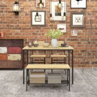 HOMCOM Square Dining Set for 4 Persons, Table, Chairs and Bench Included, Natural Wood Effect(m-8)