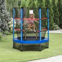 HOMCOM Tappeto Elastico per Bambini da 3 Anni con Rete di Protezione e Corde Bungee Ø140x160Acm, Blu(m-2)