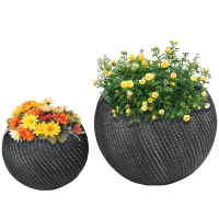 Outsunny 2er-Set Übertöpfe In-und Outdoor, wetterbeständig, modernes Design, 33 cm x 33 cm x 28 cm, Grau(m-1)