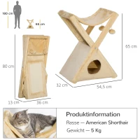 PawHut Katzenturm Kratzbaum Katzenbaum mit Höhle und Hängematte Sisal Plüsch Spanplatte Beige 54,5 x 32 x 65 cm(m-3)