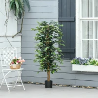 HOMCOM Künstlicher Ficus-baum groß 150 cm Kunstbaum, Kunstpflanze, Plastik Künstliche Pflanzen im Topf, Fake Plant wie echt für Wohnzimmer Schlafzimmer Büro Garten Moderne Dekoration Geschenk(m-7)