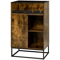 HOMCOM Aparador con Botellero para 4 Botellas con Encimera de Cristal Estilo Industrial 60x40x100 cm Marrón Rústico(m-10)