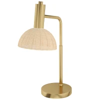 HOMCOM Tischlampe mit Rattan-Lampenschirm, Metallrahmen, inkl. LED-Birne, Farbe: Bronze+Rattan(m-1)
