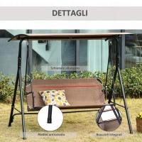 Outsunny Dondolo da Giardino Terrazza 3 Posti con Tettuccio Regolabile in Metallo e Texteline 172x110x155cm Marrone(m-6)