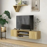 HOMCOM Floating TV Stand Cabinet for TVs up to 60", Wall Mounted TV Unit with Open Shelf, Storage Cupboards and Cable Management for Living Room, Natural Wood Effect(m-10)