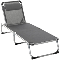 Outsunny Sonnenliege faltbar Gartenliege mit Kopfkissen Liegestuhl mit der 4-stufig verstellbaren Rückenlehne Campingliege bis 120 kg belastbar für Outdoor-Park, Garten, Grau