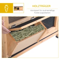 PawHut Kleintierstall Kleintierkäfig mit Bodenwanne Kleintierhaus mit Asphaltdach und Futtertrog Outdoor Indoor Tannenholz Natur+Schwarz 112 x 50 x 54 cm(m-6)