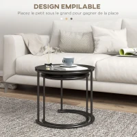 HOMCOM Lot de 2 tables basses rondes gigognes plateaux amovibles style industriel en acier Ø 43 et Ø 35 cm noir(m-4)