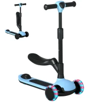 AIYAPLAY Patinete para Niños 2 en 1 con Altura Ajustable Ruedas Brillantes para +18 Meses Carga 50 kg 58x31x64-79cm Azul(m-1)