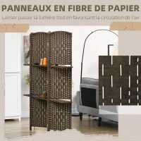 HOMCOM Paravent séparateur de pièce 4 panneaux 160 x170 cm avec 2 étagères, pliable, en bois(m-6)
