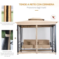 Outsunny Dondolo da Giardino 3 Posti Lettino e Gazebo Design 3 in 1 con Tettuccio, 256x172x248cm, Beige(m-7)