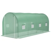 Outsunny Gewächshaus 500x200x205cm Foliengewächshaus Tomatenhaus mit Tür, 8 Fenster, Folientunnel aus verzinktem Stahl, PE, stabiles Treibhaus Pflanztunnel, inkl. Erdanker & Seilen, Grün(m-10)