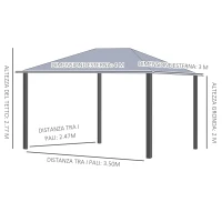 Outsunny Gazebo da Giardino 4x3m con Zanzariere e Tetto in Policarbonato, Grigio(m-3)