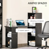 HOMCOM Scrivania PC in Legno con 6 Ripiani Portaoggetti Laterali, 120x55x120 cm, Nero(m-5)
