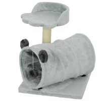 PawHut 47cm Small Cat Tree w/ Scratching Post, Bed, Cat Tunnel, Toy Ball, Grey(m-11)