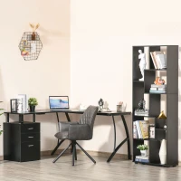 HOMCOM L-Shaped Computer Desk Table with Storage Drawer, Home Office Desk Corner Industrial Style Workstation for A4 Files 143.5 x 143.5 x 76cm, Black(m-2)