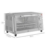 HOMCOM Mini Oven, 9L Countertop Electric Grill, Toaster Oven with Adjustable Temperature, Timer, Dishwasher Safe Baking Tray and Wire Rack, 750W, Silver(m-3)