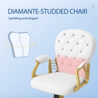Vinsetto Height Adjustable Home Office Chair, Button Tufted Computer Chair with Padded Armrests and Tilt Function, Cream White(m-8)