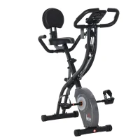 HOMCOM Cyclette Pieghevole con Schienale, Bande Elastiche e 8 Livelli di Resistenza Regolabile, Cyclette da Casa Silenziosa con Display LCD, Sensore di Frequenza Cardiaca, Porta Cellulare e Ruote(m-10)