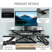 Vinsetto Steh-Sitz Schreibtisch Computertisch Stehpult Standtisch Schreibtisch höhenverstellbar Erhöhung Tischaufsatz ergonomisch Design MDF Metall Schwarz 85 x 71 x 11-50,5 cm(m-7)