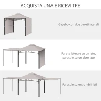Outsunny Gazebo da Giardino 3x3 m con Tenda Parasole Laterale, Altezza 288 cm, Cachi(m-4)