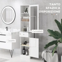 kleankin Mobile Colonna Bagno Salvaspazio con Armadietto, Cassetto e Ripiani in MDF, 40x27x171.5cm, Bianco(m-4)