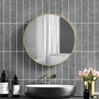 HOMCOM 70cm Aluminium Frame Round Bathroom Mirror - Gold Tone(m-10)