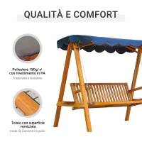Outsunny Dondolo da Giardino 3 Posti in Legno con Baldacchino 210x 130x 185cm(m-6)