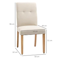 HOMCOM 2er-Set Esszimmerstühle Essstühle mit gepolstertem Sitz Stuhl Polsterstuhl Küchenstuhl Leinen-Polyester-Gewebe Schaumstoff Gummiholz Beige 50 x 62 x 96 cm(m-3)