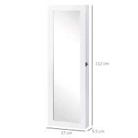 HOMCOM Specchio Portagioie da Parete con Ganci e Scompartimenti in Legno, Armadietto Portagioie con Specchio per Orecchini, Collane e Anelli, 37x9.5x112 cm, Bianco(m-3)