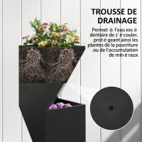 Outsunny Pot de fleurs Pots pour Plantes d'intérieur avec trous de drainage en métal dim. 30L x 30l x 100H cm noir(m-5)
