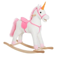 HOMCOM Caballito Balancín de Peluche Balancín Caballo Caballito Madera Juguete de Mecedora para Niños +3 Años 78x28x68cm Forma Unicornio(m-11)
