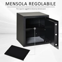 HOMCOM Cassaforte Elettronica con Doppio Codice, Chiave di Sicurezza e Allarme, in Acciaio, Nero, 35x30x39.3cm(m-5)