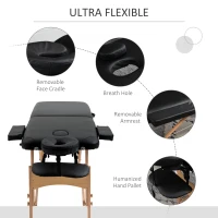 HOMCOM Portable Massage Bed, Folding Spa Beauty Massage Table with 2 Sections, Carry Bag and Wooden Frame, Black(m-5)