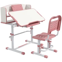 ZONEKIZ Height Adjustable Kids Study Table and Chair Set, with Drawer, Storage Shelf, 80 x 54.5 x 104 cm, Pink(m-1)