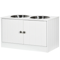 PawHut Hunde Futterstation, 2 Näpfe aus Edelstahl, Schrankfach 44L Kapazität, Magnettüren, weiß, 60x30x35,5 cm