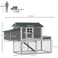 PawHut Zwerghühnerstall Zwerghühnerhaus mit Nistkasten Pflanzkasten Grau Tannenholz Metalldraht Asphalt 160 x 80 x 110 cm(m-3)