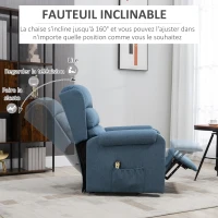 HOMCOM Fauteuil releveur électrique avec repose-pied ajustable et télécommande velours polyester aspect lin bleu(m-5)