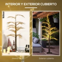 HOMCOM Luz de Árbol de Palmera con 150 Luces LED Blanco Cálido Lámpara de Pie para Interiores 21x21x150 cm Dorado(m-7)