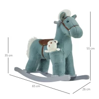 HOMCOM Cavallo a Dondolo per Bambini in Peluche e Legno con Suoni e Orsetto Incluso, per Bimbi da 18-36 Mesi, 65x26x55cm, Blu(m-3)