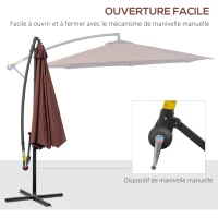 Outsunny Parasol déporté octogonal à manivelle inclinable manivelle avec Pied en Acier diamètre 3 m Chocolat(m-4)