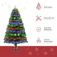HOMCOM 5 Feet Prelit Artificial Christmas Tree with Multi-Coloured Fiber Optic LED Light, Holiday Home Xmas Decoration, Green(m-4)