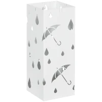 HOMCOM Portaombrelli in Metallo con 4 Ganci e Vaschetta Raccogligocce, 15.5x15.5x41cm, Bianco(m-1)